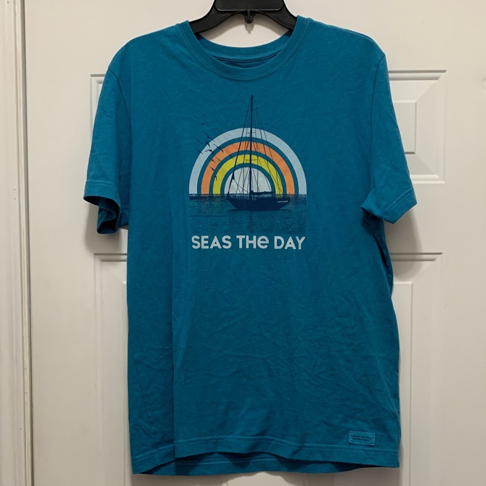 3/$15 Men's Life Is Good Blue 'Seas The Day' Short Sleeve Tee Size Medium